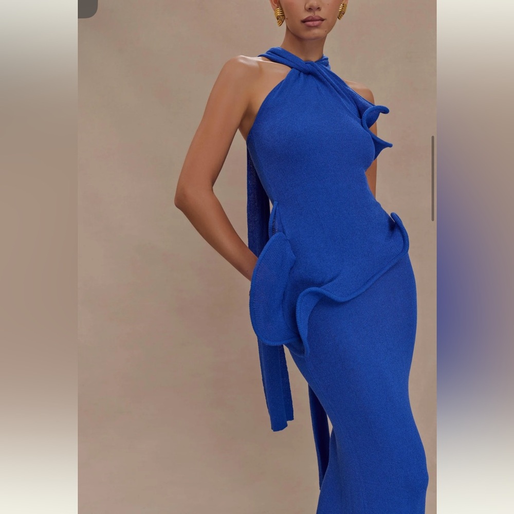 Meshki Electric Blue Halter Ruffle Maxi Dress - Picture 4 of 10